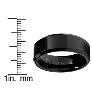 Metal Masters 8MM Black High Polish Beveled Edge Tungsten Carbide Ring Size 9.5