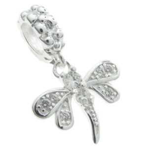 queenberry sterling silver clear cubic zirconia crystal dragonfly dangle european style bead charm