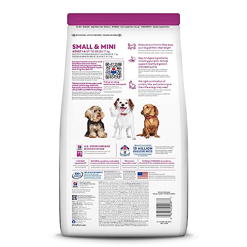 Hill's Science Diet Small & Mini, Adult 1-6, Small & Mini Breeds Premium Nutrition, Dry Dog Food, Chicken & Brown Rice, 15.5 lb Bag