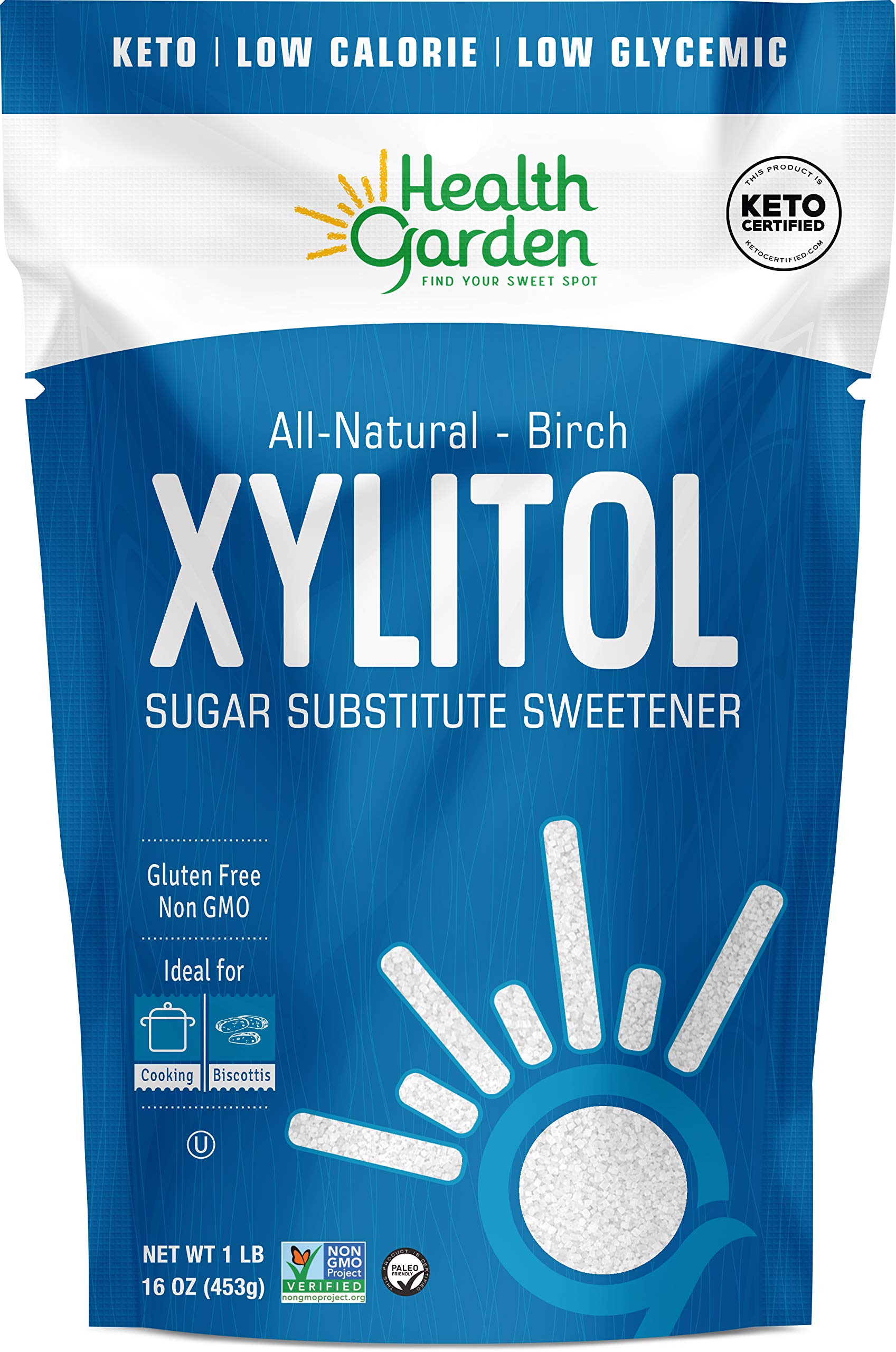 Health Garden Birch Xylitol Sweetener - Pure Birch Xylitol - Non GMO, Kosher, Ideal Powdered Sugar Substitute - Non-GMO Sugar Alternative - 1 lb