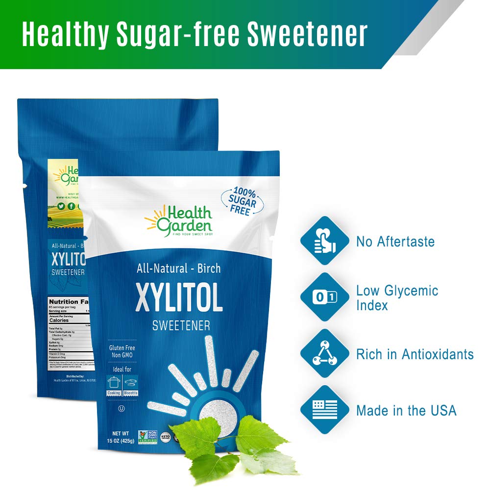 Health Garden Birch Xylitol Sweetener - Pure Birch Xylitol - Non GMO, Kosher, Ideal Powdered Sugar Substitute - Non-GMO Sugar Alternative - 1 lb