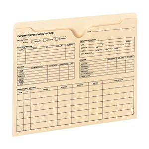 smead employee record file jacket, reinforced straight-cut tab, flat-no expansion, letter size, manila, 20 per pack (77100)