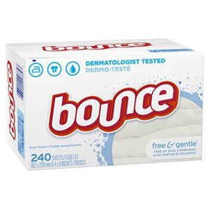 Bounce Free & Gentle Dryer Sheets, 240 Sheets, Unscented Fabric Softener Sheets, Hypoallergenic and Dermatologist Tested