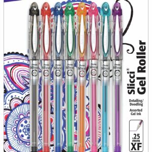 Pentel Arts Slicci 0.25 mm Extra Fine Gel Pen, Assorted Ink, 8 Pack (BG202BP8M)