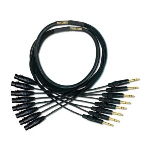 mogami gold 8 trs-xlrf-15 audio adapter snake cable, 8 channel fan-out, xlr-female to 1/4" trs male plug, gold contacts, straight connectors, 15 foot