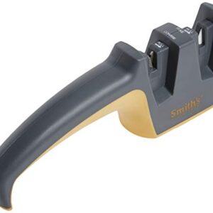 Smith's 50090 Pull-Thru Knife Sharpener - Grey - Coarse & Fine Sharpeners - Non-Slip Rubber Base – Straight & Serrated Blades – Pocket, Hunting, Sport Knives