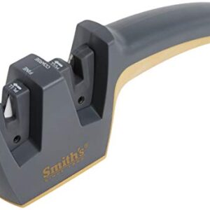 Smith's 50090 Pull-Thru Knife Sharpener - Grey - Coarse & Fine Sharpeners - Non-Slip Rubber Base – Straight & Serrated Blades – Pocket, Hunting, Sport Knives