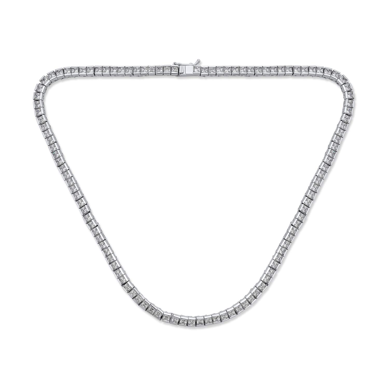 Bling Jewelry Classic Traditional Bridal Cubic Zirconia AAA CZ Square Princess Cut Channel Set Tennis Necklace Collar for Women Wedding Prom Silver Plated