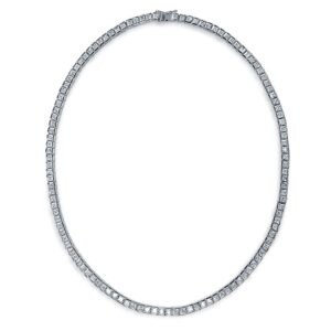 Bling Jewelry Classic Traditional Bridal Cubic Zirconia AAA CZ Square Princess Cut Channel Set Tennis Necklace Collar for Women Wedding Prom Silver Plated