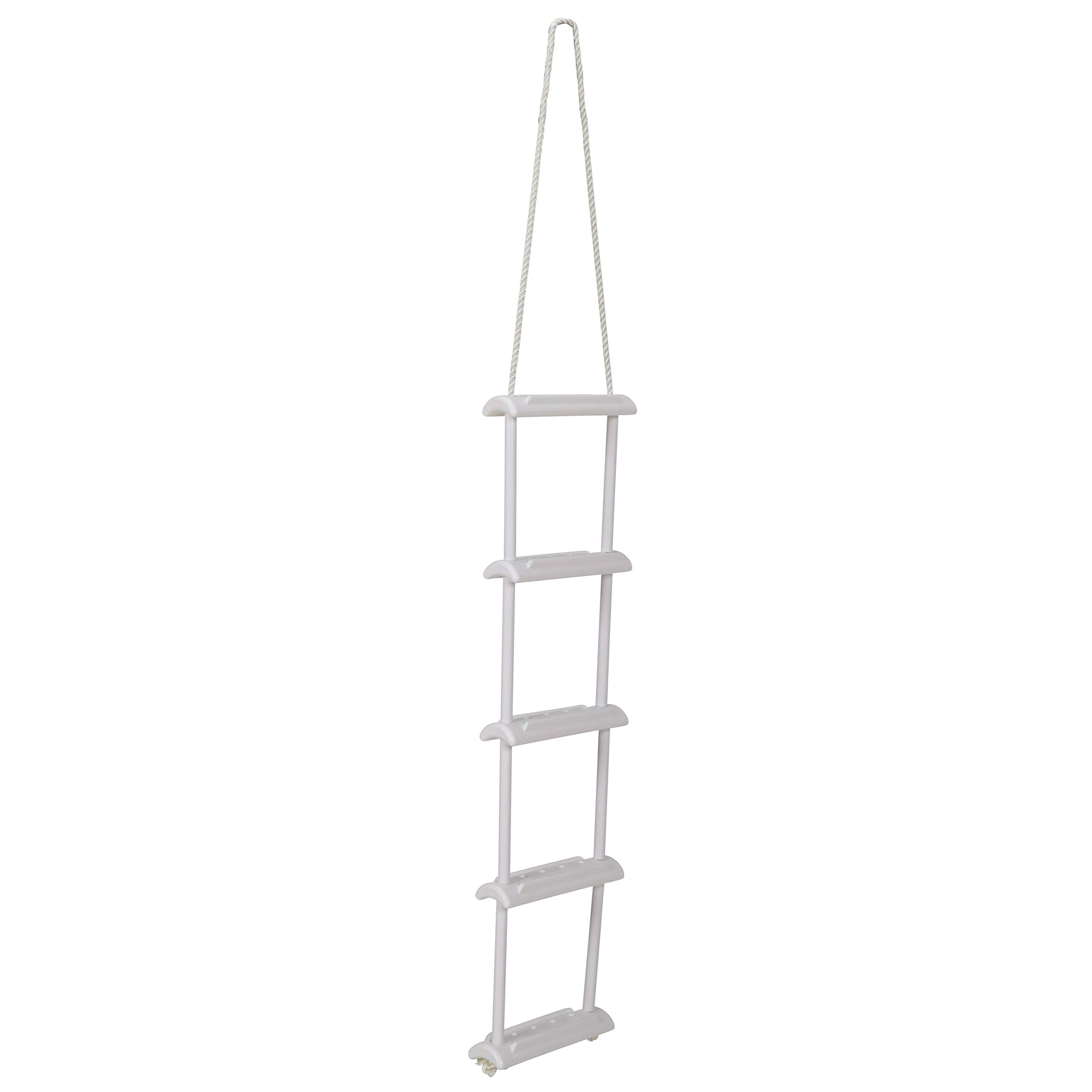 Attwood 11865-4 Rope Ladder, 5-Step, 11 ¾-Inch-Wide Blow-Molded Steps, Textured Step Surfaces, Nylon Rope