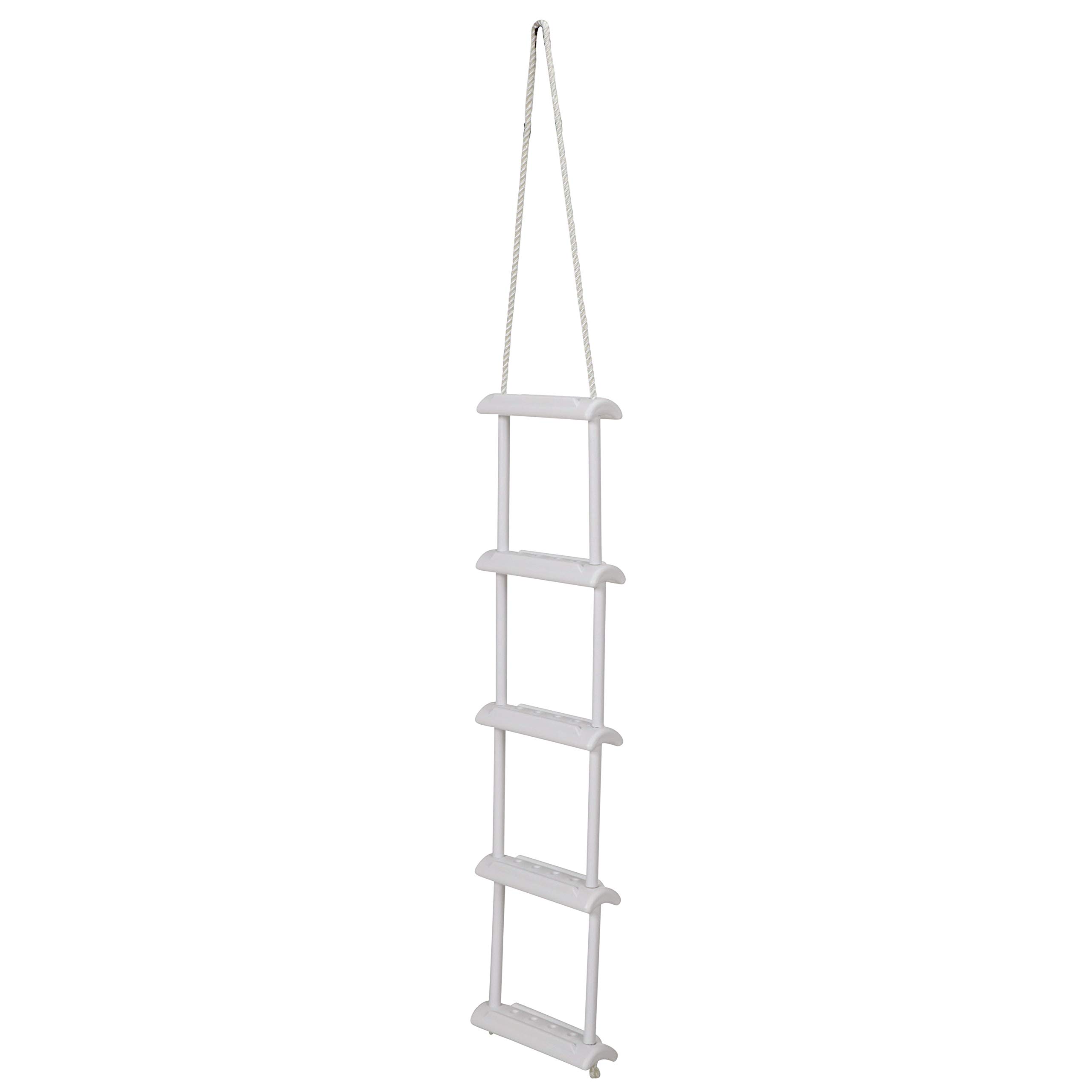 Attwood 11865-4 Rope Ladder, 5-Step, 11 ¾-Inch-Wide Blow-Molded Steps, Textured Step Surfaces, Nylon Rope