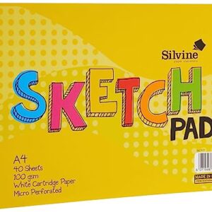 Silvine A4 Wirebound Sketch Pad - 40 sheets of 100gsm Smooth White Cartridge Paper (210 x 297mm), 407