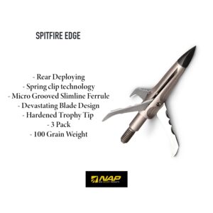 NEW ARCHERY PRODUCTS Spitfire Edge 100 Grain 1.75" Cutting Diameter 3-Blade Durable Precise Rear-Deploying Bow Hunting Broadhead - 3 Pack