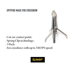 New Archery Products Spitfire Maxx 100 Grain 1.75" Cutting Diameter 3-Blade Durable Precise Front-Deploying Broadhead for Crossbow - 3 Pack