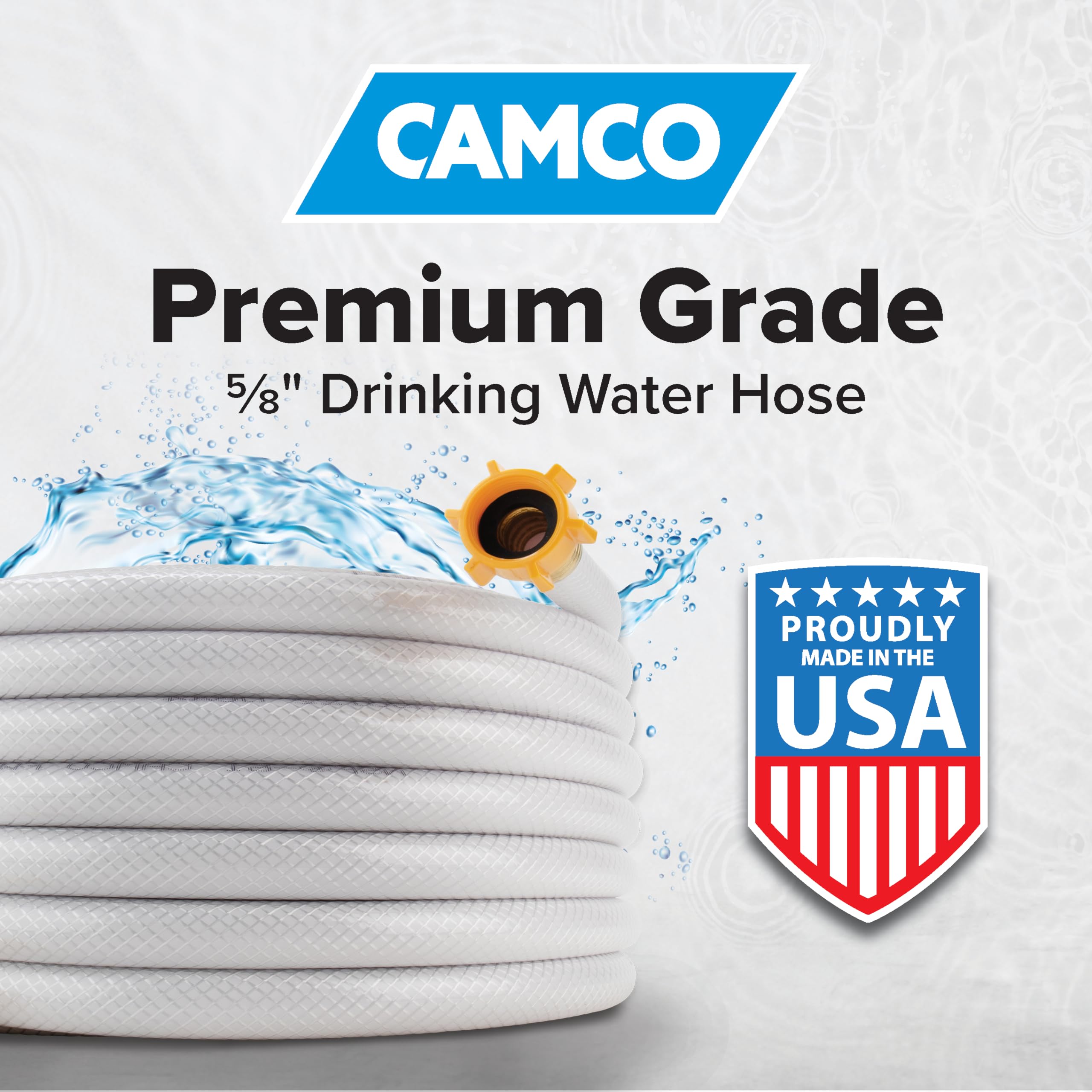 Camco TastePURE 50-Ft Water Hose - RV Drinking Water Hose Contains No Lead, No BPA & No Phthalate - Features Diamond-Hatch Reinforced PVC Design - 5/8” Inside Diameter, Made in the USA (22793)