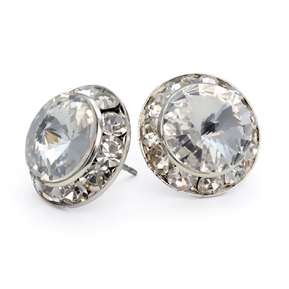 PammyJ Bridal Earrings | 15mm Crystal Round Earrings (Clear)