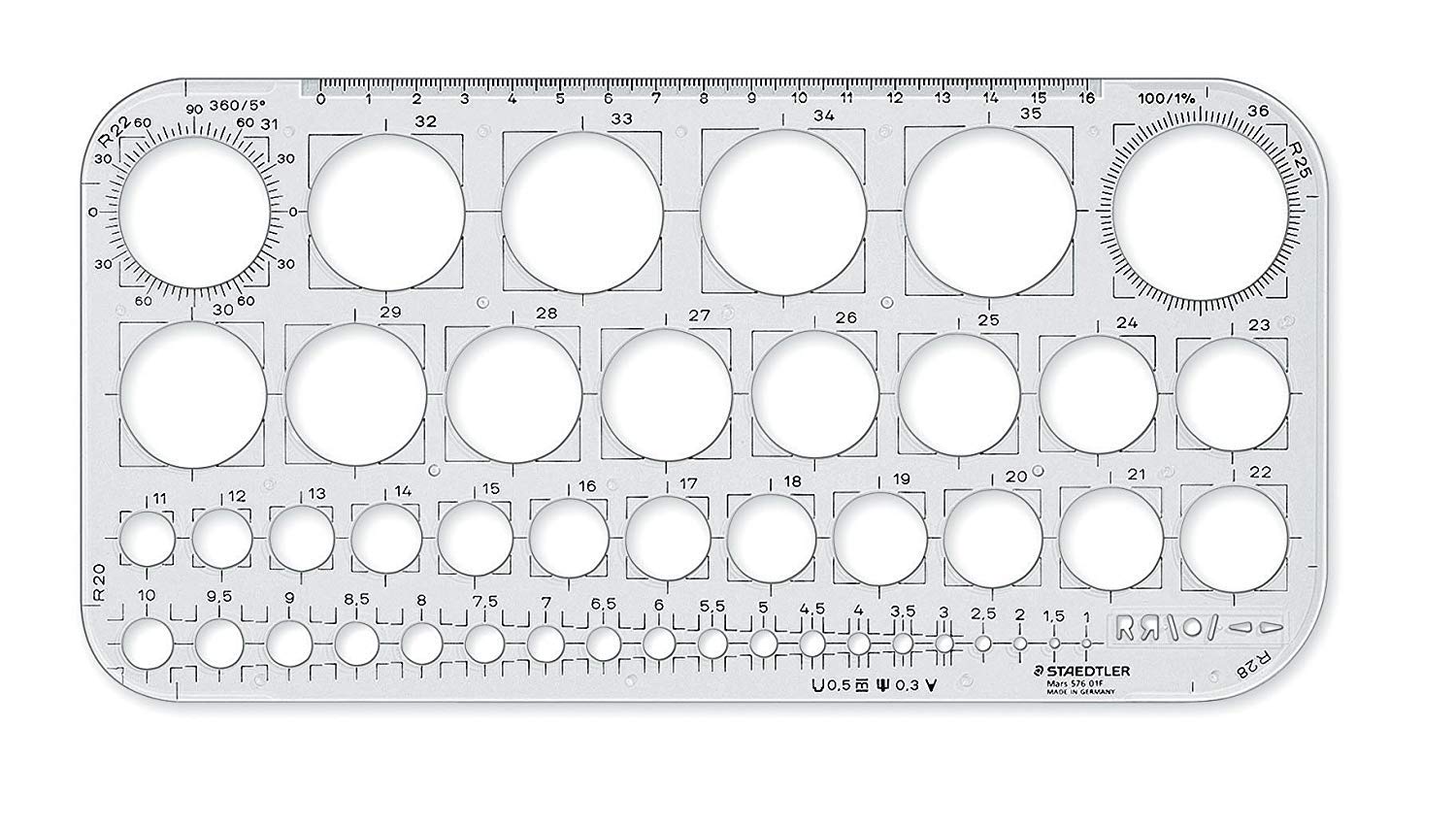 STAEDTLER Mars 576 01 F Circle Template - Transparent (Pack of 1)