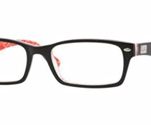 Ray-Ban RX5206 Rectangular Prescription Eyeglass Frames, Black On Texture Red/Demo Lens, 54 mm