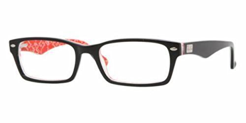 Ray-Ban RX5206 Rectangular Prescription Eyeglass Frames, Black On Texture Red/Demo Lens, 54 mm