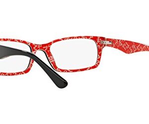 Ray-Ban RX5206 Rectangular Prescription Eyeglass Frames, Black On Texture Red/Demo Lens, 54 mm