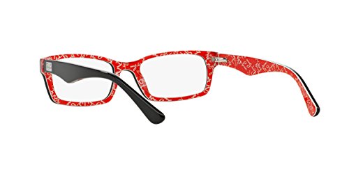 Ray-Ban RX5206 Rectangular Prescription Eyeglass Frames, Black On Texture Red/Demo Lens, 54 mm