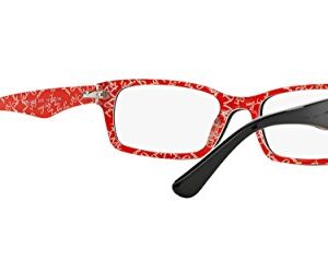 Ray-Ban RX5206 Rectangular Prescription Eyeglass Frames, Black On Texture Red/Demo Lens, 54 mm