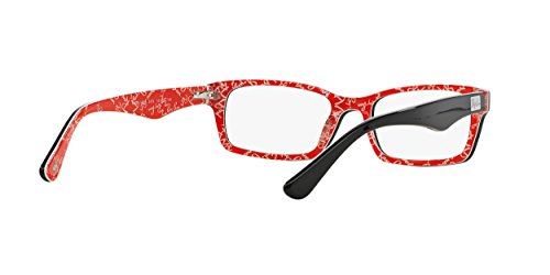 Ray-Ban RX5206 Rectangular Prescription Eyeglass Frames, Black On Texture Red/Demo Lens, 54 mm