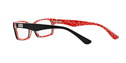 Ray-Ban RX5206 Rectangular Prescription Eyeglass Frames, Black On Texture Red/Demo Lens, 54 mm