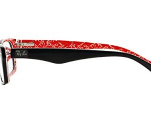 Ray-Ban RX5206 Rectangular Prescription Eyeglass Frames, Black On Texture Red/Demo Lens, 54 mm