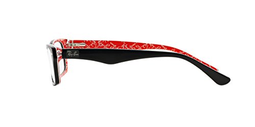 Ray-Ban RX5206 Rectangular Prescription Eyeglass Frames, Black On Texture Red/Demo Lens, 54 mm