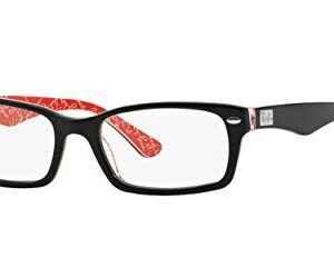 Ray-Ban RX5206 Rectangular Prescription Eyeglass Frames, Black On Texture Red/Demo Lens, 54 mm