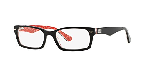 Ray-Ban RX5206 Rectangular Prescription Eyeglass Frames, Black On Texture Red/Demo Lens, 54 mm