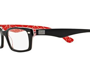 Ray-Ban RX5206 Rectangular Prescription Eyeglass Frames, Black On Texture Red/Demo Lens, 54 mm