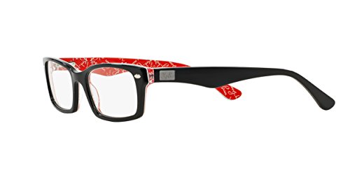 Ray-Ban RX5206 Rectangular Prescription Eyeglass Frames, Black On Texture Red/Demo Lens, 54 mm