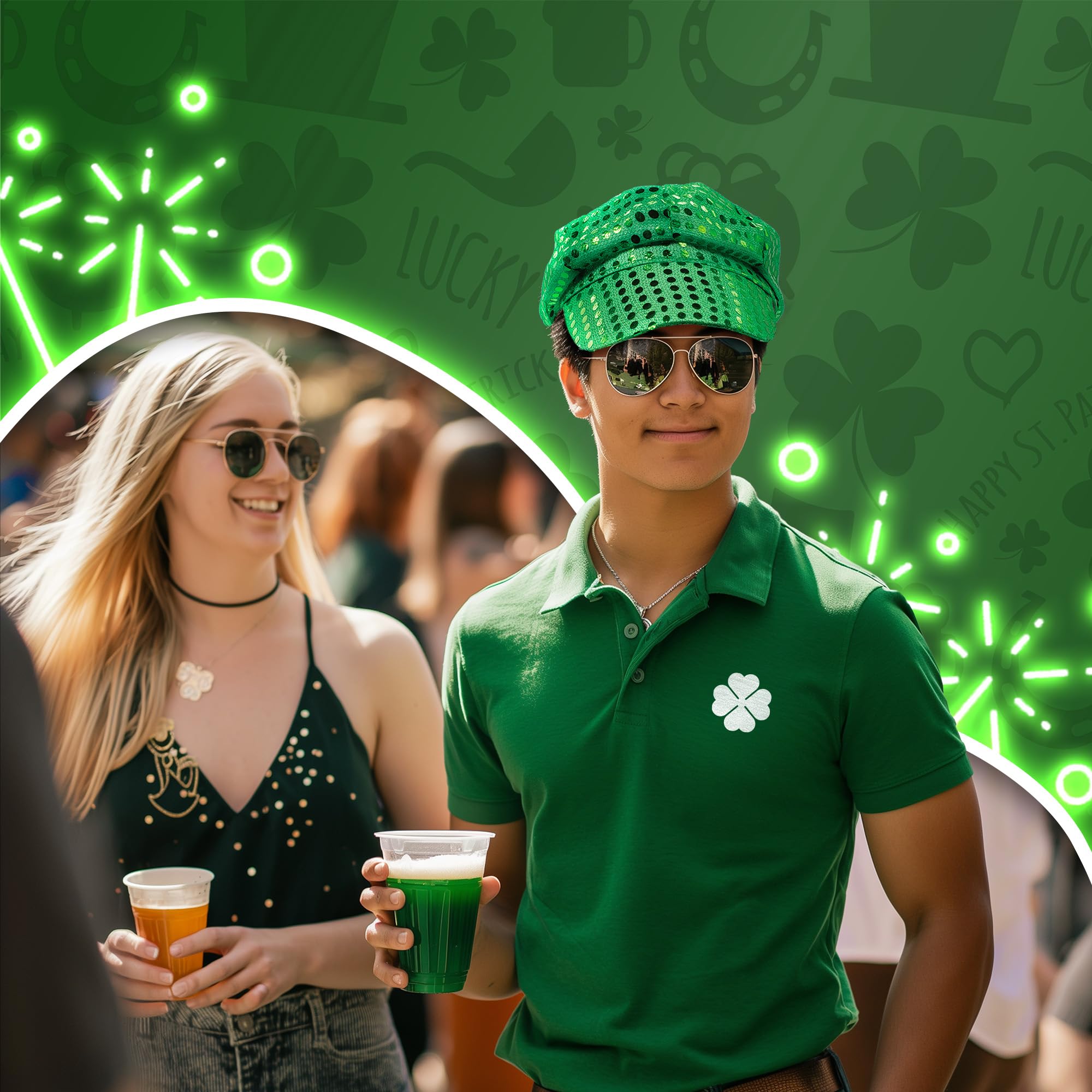 Green Sequin Newsboy Cap St. Patricks Day Hat