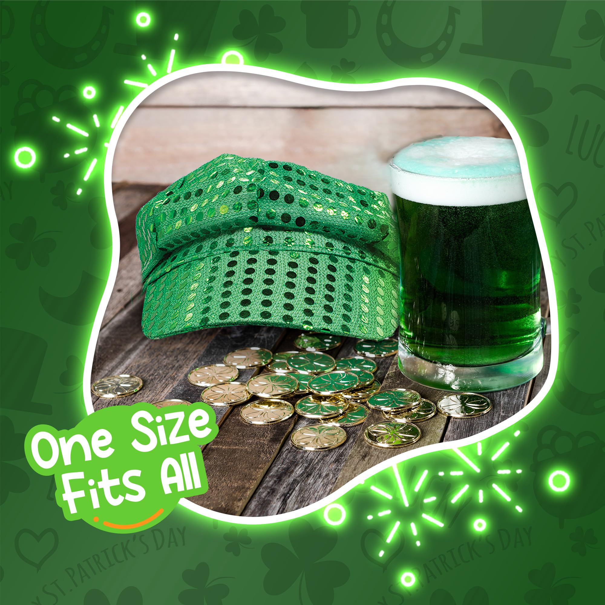 Green Sequin Newsboy Cap St. Patricks Day Hat