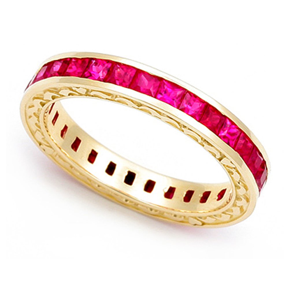 Juno Jewelry 18k Yellow Gold Channel set Ruby Eternity Band Ring, 7.5