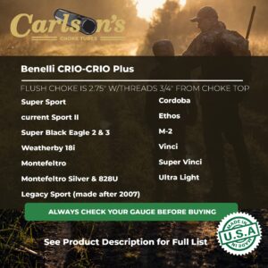 Carlsons Choke Tubes 12 Gauge Compatible for Benelli Crio Plus [ Improved Cylinder | 0.715 Diameter ] Stainless Steel | Flush Mount Replacement Choke Tube | Made in USA