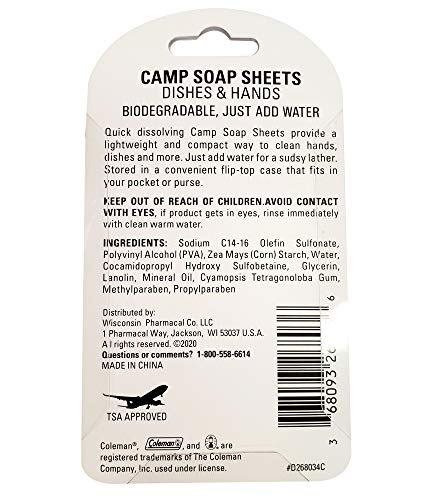 Coleman Camp Soap Sheets, Travel Soap Sheets - 50 count