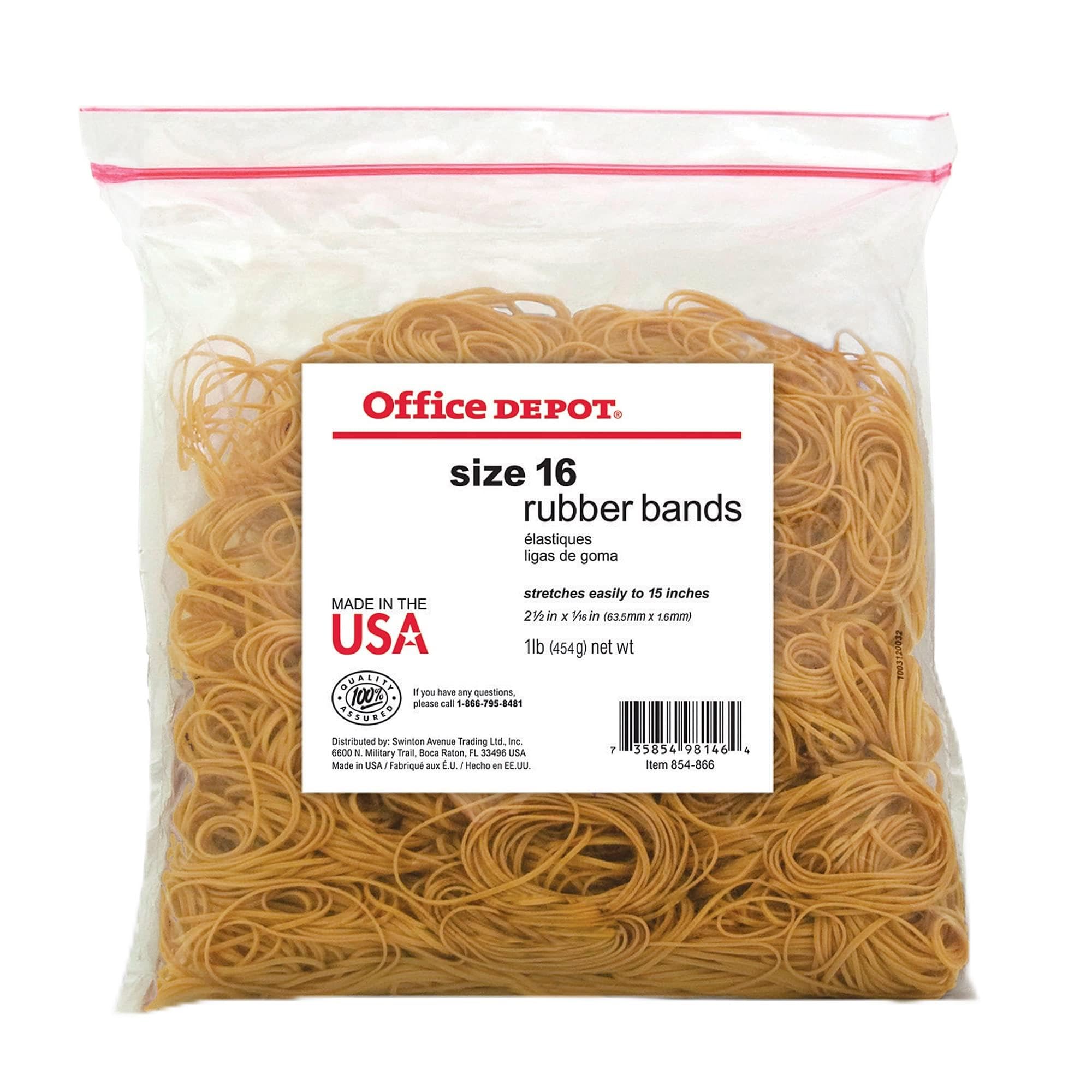 Office Depot® Brand Rubber Bands, 16, 2 1/2" x 1/16", Crepe, 1-Lb Bag