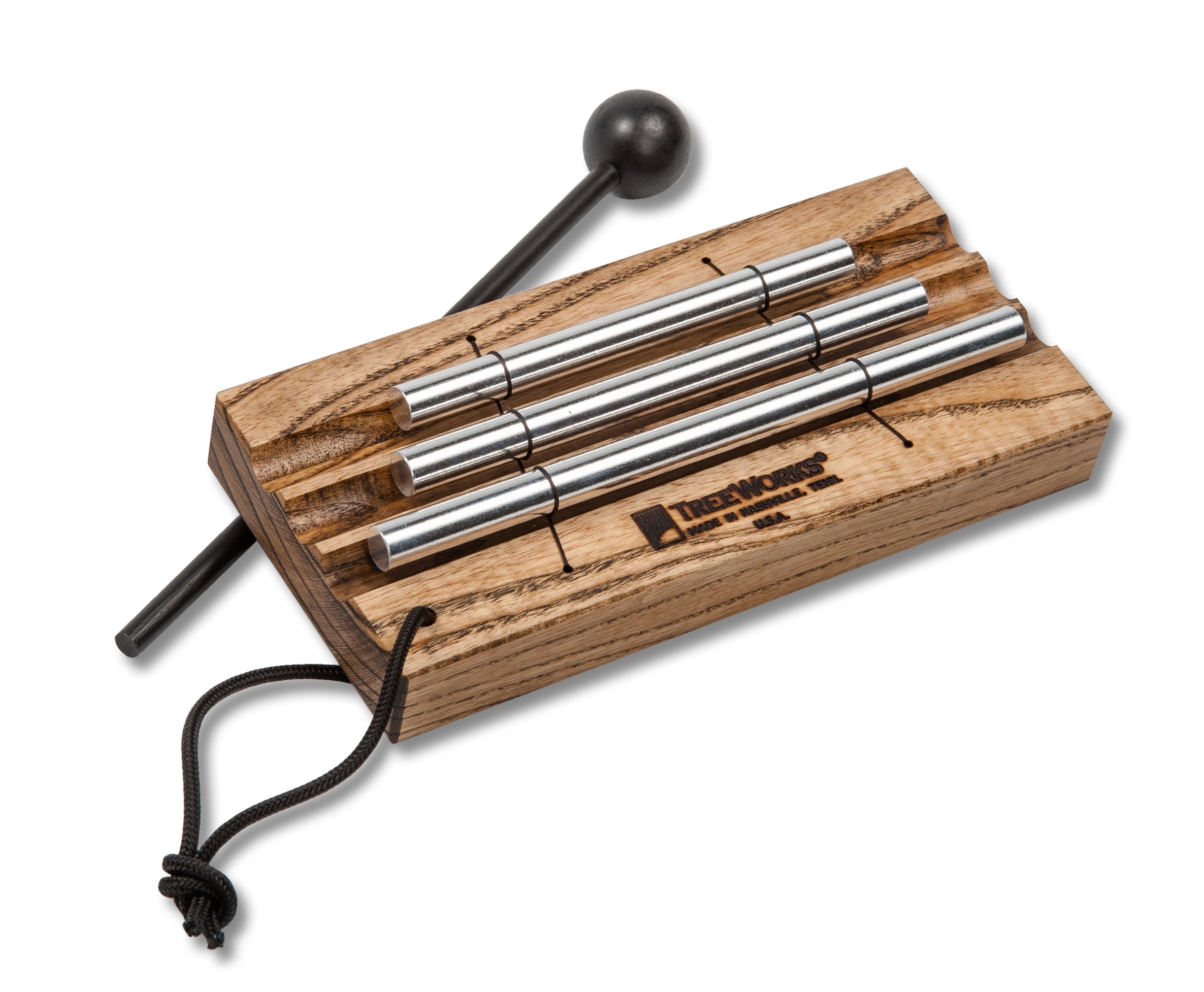 TreeWorks Chimes Energy Chime with Mallet for Meditation, Sound Healing or Yoga, 3 Notes –– Made in U.S.A. –– Long Resonance with Brilliant Tone, Solid Tennessee Hardwood Mantle (TRE420)