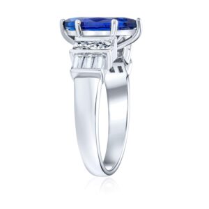 Bling Jewelry Sterling Silver 2ct Marquise Blue Sapphire Color CZ Bar Side Stone Engagement Ring - Size 7