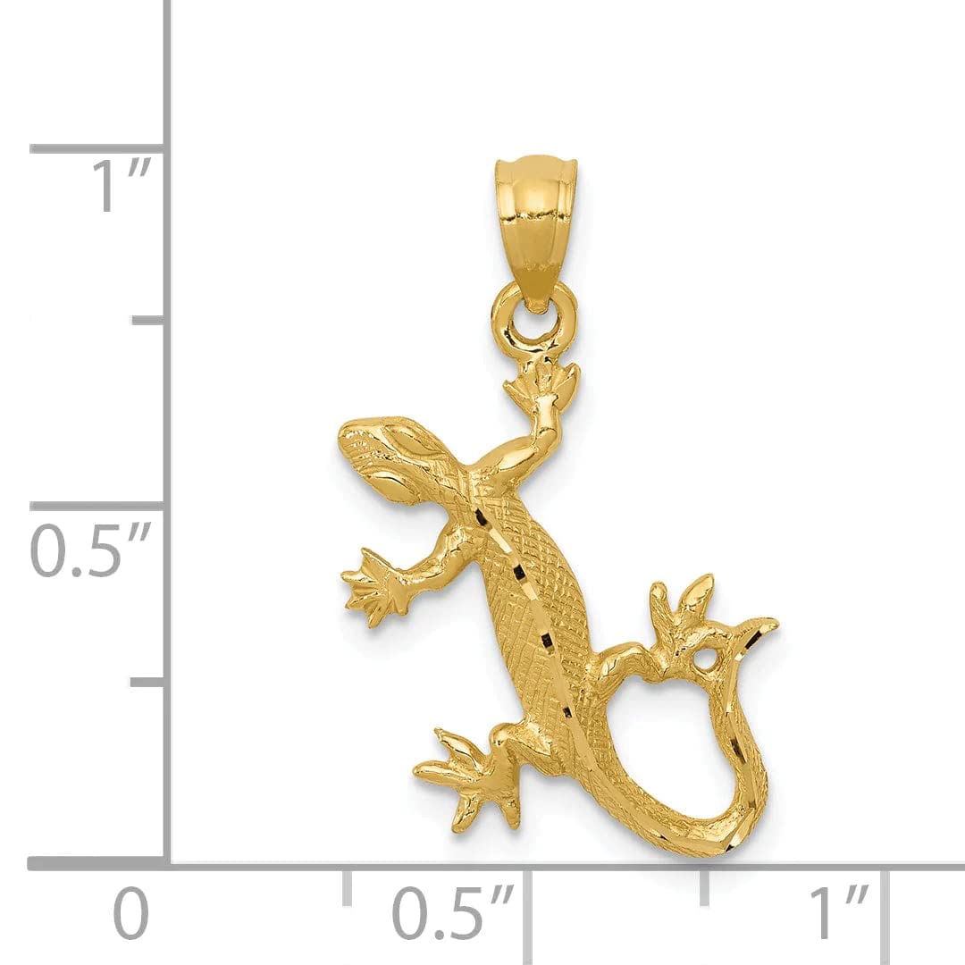 Bijou 14k Yellow Gold Solid Textured Diamond Cut Finish Lizard Charm Pendant