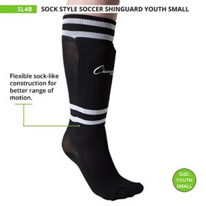 Champion Sports SL4B Youth Sock Style Soccer Shin Guards - Ages 4-6, Black, Small