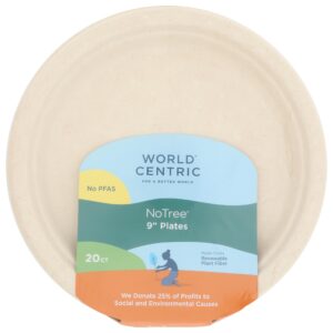 World Centric Wheat Straw/Bagasse Compostable 9-Inch Fiber Plate, 20-Piece, 9 inch