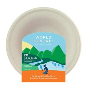 World Centric Compostable 11-1/2-Ounce Bagasse Bowl, 20-Piece