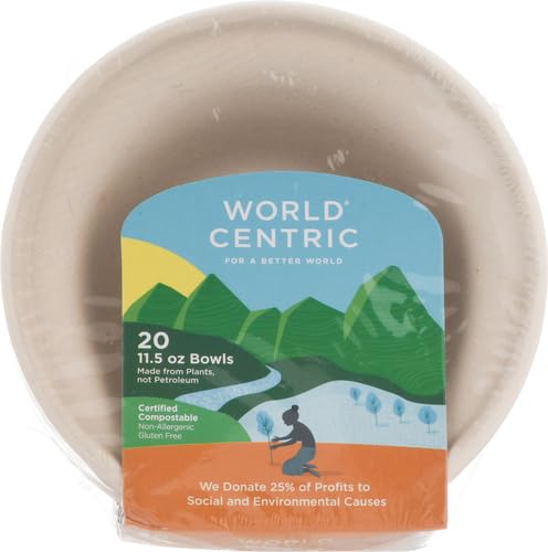 World Centric Compostable 11-1/2-Ounce Bagasse Bowl, 20-Piece