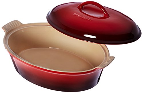 Le Creuset Stoneware Heritage Covered Oval Casserole, 4 qt. (14"), Cerise