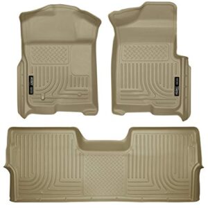 Husky Liners Weatherbeater Floor Mats | Fits 2009 - 2014 Ford F-150 SuperCrew Cab without Manual Shifter (Footwell Coverage) | Front & 2nd Row, 3-pc Tan - 98333