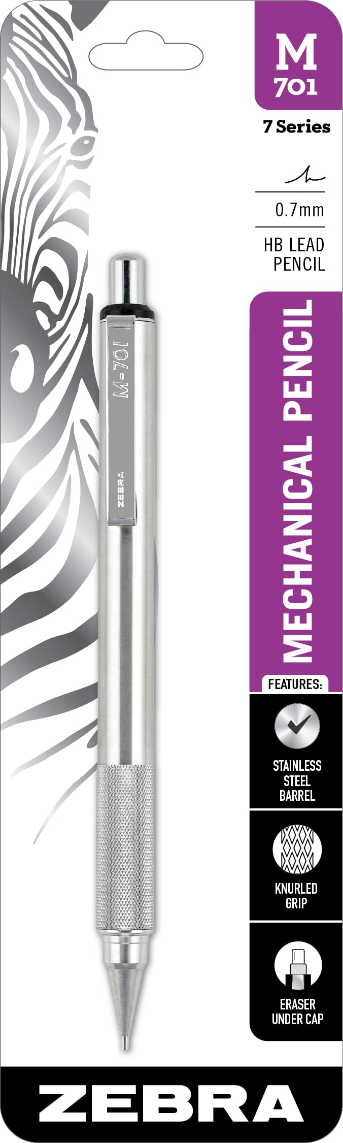 Zebra Pen M-701 Mechanical Pencil, Stainless Steel Barrel, Medium Point, 0.7mm, 1-Pack